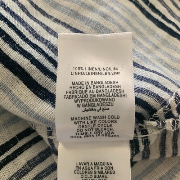 Ellen Tracy Striped Linen Tunic Top 1/2 Zip Tassel Blue & White Sz L #43N - Picture 9 of 9